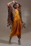 Buy_Aseem Kapoor_Yellow Embroidery, Beads, Tassels V-neck, Open Veni Pattern Jacket And Dress Set _at_Aza_Fashions