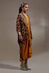 Aseem Kapoor_Yellow Embroidery, Beads, Tassels V-neck, Open Veni Pattern Jacket And Dress Set _at_Aza_Fashions