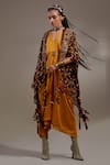 Shop_Aseem Kapoor_Yellow Embroidery, Beads, Tassels V-neck, Open Veni Pattern Jacket And Dress Set 