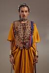 Buy_Aseem Kapoor_Yellow Silk Embroidery, Tassels, Beads V-neck, Zuri Gilet Jacket And Dress Set _Online_at_Aza_Fashions