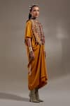 Aseem Kapoor_Yellow Silk Embroidery, Tassels, Beads V-neck, Zuri Gilet Jacket And Dress Set _at_Aza_Fashions