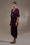 Aseem Kapoor_Purple Crinkle Tassels V-neck Zia Trapeze Dress _Online_at_Aza_Fashions