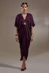 Aseem Kapoor_Purple Crinkle Tassels V-neck Zia Trapeze Dress _at_Aza_Fashions