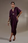 Buy_Aseem Kapoor_Purple Crinkle Tassels V-neck Zia Trapeze Dress _at_Aza_Fashions