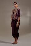 Shop_Aseem Kapoor_Purple Silk Tassels, Beads V-, Round Zuri Embroidered Gilet And Dress Set _Online_at_Aza_Fashions