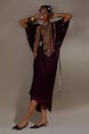 Aseem Kapoor_Purple Silk Tassels, Beads V-, Round Zuri Embroidered Gilet And Dress Set _at_Aza_Fashions