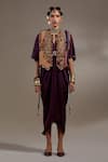 Buy_Aseem Kapoor_Purple Silk Tassels, Beads V-, Round Zuri Embroidered Gilet And Dress Set 
