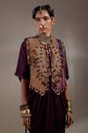 Shop_Aseem Kapoor_Purple Silk Tassels, Beads V-, Round Zuri Embroidered Gilet And Dress Set 