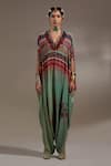 Shop_Aseem Kapoor_Green Crepe Embroidery, Mirrors, Beads, Sequins, Vayu Tribal Pattern Jumpsuit _Online_at_Aza_Fashions