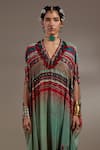 Aseem Kapoor_Green Crepe Embroidery, Mirrors, Beads, Sequins, Vayu Tribal Pattern Jumpsuit _at_Aza_Fashions