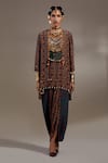Buy_Aseem Kapoor_Green Crepe Embroidery, Beads, Tassels Mitra Tribal Pattern Kurta And Trouser Set _Online_at_Aza_Fashions