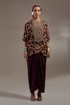 Buy_Aseem Kapoor_Black Crepe Embroidery, Beads, Tassels Round Neck Kuru Trapeze Kurta With Skirt _at_Aza_Fashions