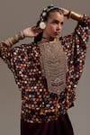 Buy_Aseem Kapoor_Black Crepe Embroidery, Beads, Tassels Round Neck Kuru Trapeze Kurta With Skirt 