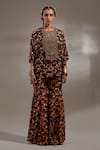 Aseem Kapoor_Maroon Crepe Embroidery, Beads, Tassels Round Kuru Trapeze Kurta With Trouser _Online_at_Aza_Fashions