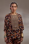 Buy_Aseem Kapoor_Maroon Crepe Embroidery, Beads, Tassels Round Kuru Trapeze Kurta With Trouser 