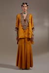 Aseem Kapoor_Yellow Silk Tassels, Embroidery, Beads V-neck Mitra Pattern Kurta With Trouser _at_Aza_Fashions