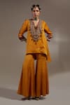 Buy_Aseem Kapoor_Yellow Silk Tassels, Embroidery, Beads V-neck Mitra Pattern Kurta With Trouser _at_Aza_Fashions