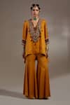 Buy_Aseem Kapoor_Yellow Silk Tassels, Embroidery, Beads V-neck Mitra Pattern Kurta With Trouser 