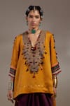 Shop_Aseem Kapoor_Yellow Silk Tassels, Embroidery, Beads Mitra Tribal Pattern Kurta And Skirt Set 