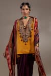 Aseem Kapoor_Mustard Silk Embroidery, Tassels V-neck Mitra Pattern Kurta And Skirt Set _Online_at_Aza_Fashions