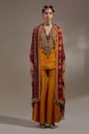 Shop_Aseem Kapoor_Mustard Tassels, Embroidery, Beads V-neck Mitra Pattern Kurta Set 