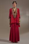 Shop_Aseem Kapoor_Red Silk Embroidery, Tassels, Mirrors Mitra Pattern Kurta And Pleated Trouser Set _Online_at_Aza_Fashions