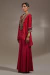 Aseem Kapoor_Red Silk Embroidery, Mirrors, Tassels Mitra Pattern Kurta And Pleated Trouser Set _Online_at_Aza_Fashions