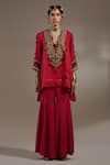 Shop_Aseem Kapoor_Red Silk Embroidery, Mirrors, Tassels Mitra Pattern Kurta And Pleated Trouser Set _Online_at_Aza_Fashions