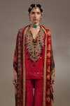Aseem Kapoor_Red Silk Embroidery, Mirrors, Tassels Mitra Pattern Kurta And Pleated Trouser Set _at_Aza_Fashions