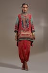 Buy_Aseem Kapoor_Red Crepe Embroidery, Beads, Tassels Mitra Tribal Pattern Kurta And Trouser Set _at_Aza_Fashions