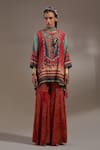Buy_Aseem Kapoor_Red Crepe Embroidery, Beads, Tassels Mitra Tribal Pattern Kurta And Trouser Set _at_Aza_Fashions