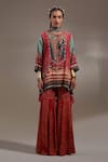 Shop_Aseem Kapoor_Red Crepe Embroidery, Beads, Tassels Mitra Tribal Pattern Kurta And Trouser Set _Online_at_Aza_Fashions