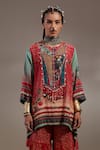 Aseem Kapoor_Red Crepe Embroidery, Beads, Tassels Mitra Tribal Pattern Kurta And Trouser Set _at_Aza_Fashions