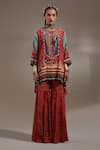 Shop_Aseem Kapoor_Red Crepe Embroidery, Beads, Tassels Mitra Tribal Pattern Kurta And Trouser Set _Online_at_Aza_Fashions