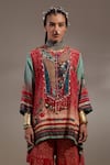 Aseem Kapoor_Red Crepe Embroidery, Beads, Tassels Mitra Tribal Pattern Kurta And Trouser Set _at_Aza_Fashions