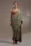 Aseem Kapoor_Green Crepe Tassels Soma Pattern Pre-draped Saree _Online_at_Aza_Fashions