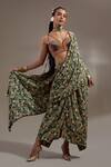 Buy_Aseem Kapoor_Green Crepe Tassels Soma Pattern Pre-draped Saree 