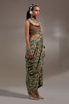 Buy_Aseem Kapoor_Brown Cotton, Silk, Crepe Embroidery, Beads Soma Pre-draped Saree And Blouse Set _Online_at_Aza_Fashions