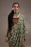 Shop_Aseem Kapoor_Brown Cotton, Silk, Crepe Embroidery, Beads Soma Pre-draped Saree And Blouse Set _Online_at_Aza_Fashions