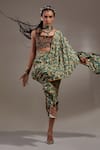Aseem Kapoor_Brown Cotton, Silk, Crepe Embroidery, Beads Soma Pre-draped Saree And Blouse Set _at_Aza_Fashions