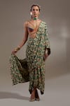 Buy_Aseem Kapoor_Multi Color Cotton, Silk, Crepe Tassels Soma Pre-draped Saree And Blouse Set _Online_at_Aza_Fashions