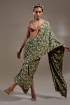 Aseem Kapoor_Multi Color Cotton, Silk, Crepe Tassels Soma Pre-draped Saree And Blouse Set _at_Aza_Fashions