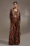 Buy_Aseem Kapoor_Burgundy Silk, Cotton, Crepe Veni Tribal Pattern Jacket And Trouser Set _at_Aza_Fashions