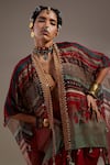 Shop_Aseem Kapoor_Red Silk, Cotton Tassels, Beads, Embroidery Veni Pattern Jacket And Skirt Set 