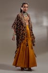 Buy_Aseem Kapoor_Brown Silk, Cotton Embroidery, Beads, Veni Tribal Pattern Jacket And Trouser Set _at_Aza_Fashions