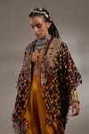 Shop_Aseem Kapoor_Brown Silk, Cotton Embroidery, Beads, Veni Tribal Pattern Jacket And Trouser Set _Online