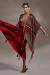 Buy_Aseem Kapoor_Red Silk Embroidery, Beads, Tassels Open Neck Veni Dupatta Jacket _Online_at_Aza_Fashions