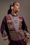 Aseem Kapoor_Purple Crinkle Embroidery, Beads, Tassels Koji Pattern Jacket And Dress Set _at_Aza_Fashions