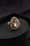 Shop_Swabhimann_Gold Plated Stones, Faux Diamonds, Crystals Polki Adjustable Ring _at_Aza_Fashions