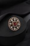 Shop_Swabhimann_Gold Plated Stones Red Polki Adjustable Ring _at_Aza_Fashions